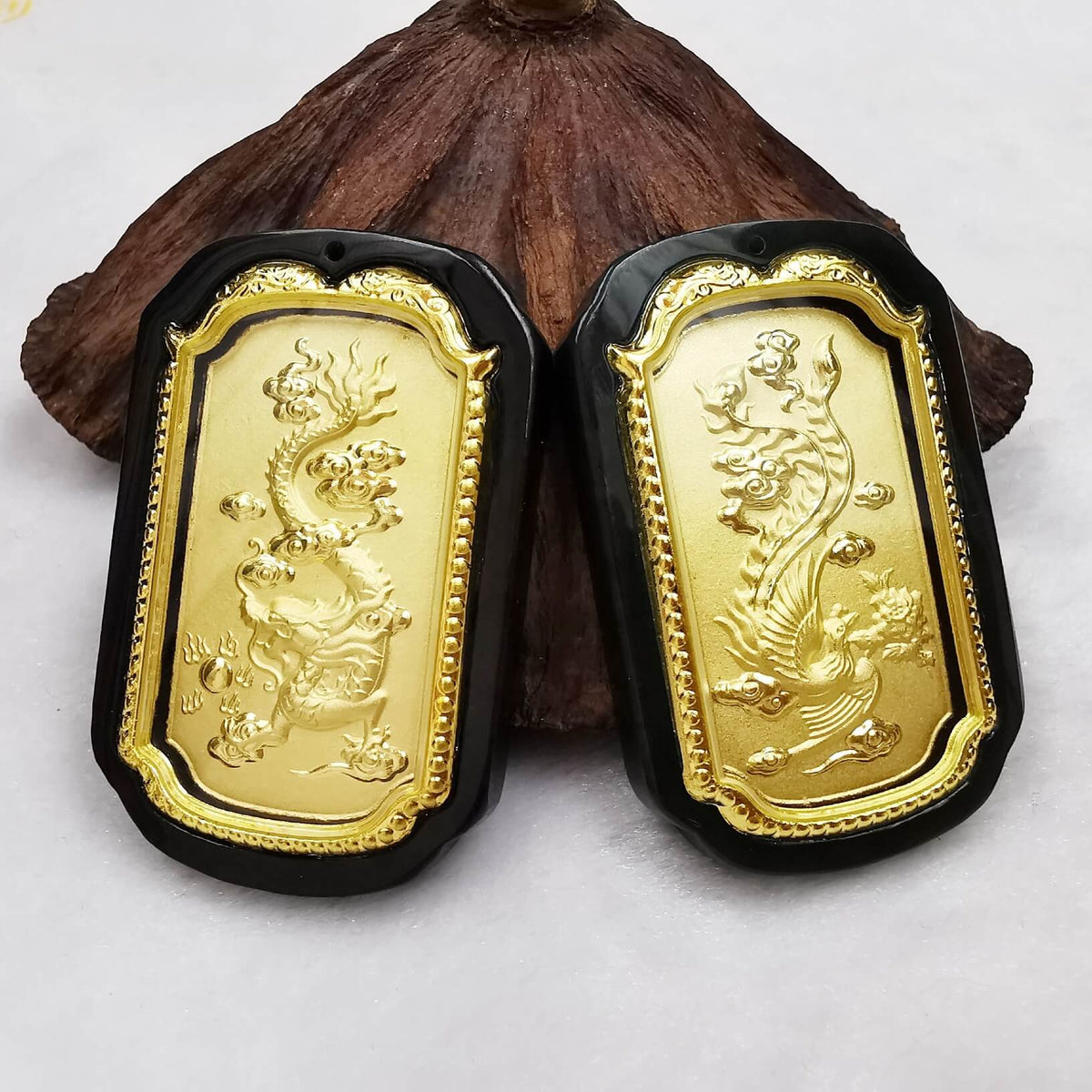 Natural Black Jade Dragon/ Phoenix Necklace CICIDC