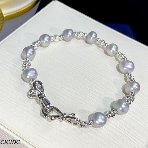 New Freshwater Pearl Monochrome Pearl Bracelet With Elegant Gray Women's Handicraft Jewelry