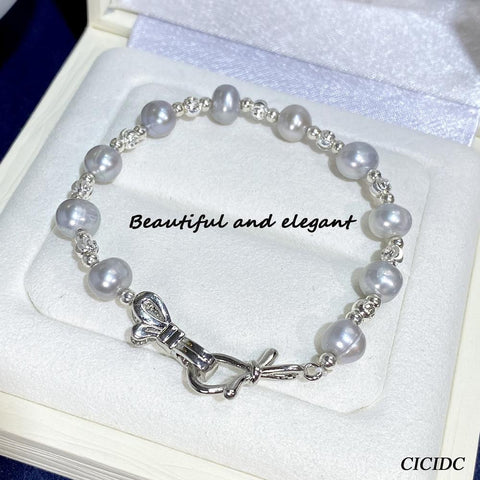 New Freshwater Pearl Monochrome Pearl Bracelet With Elegant Gray Women's Handicraft Jewelry
