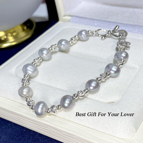 New Freshwater Pearl Monochrome Pearl Bracelet With Elegant Gray Women's Handicraft Jewelry