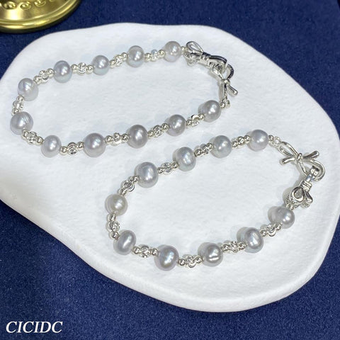 New Freshwater Pearl Monochrome Pearl Bracelet With Elegant Gray Women's Handicraft Jewelry