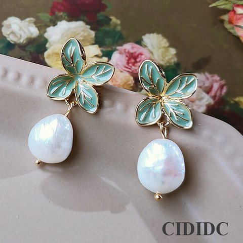 Valentine's Day Sale Green Clover Leaf Pearl Earrings