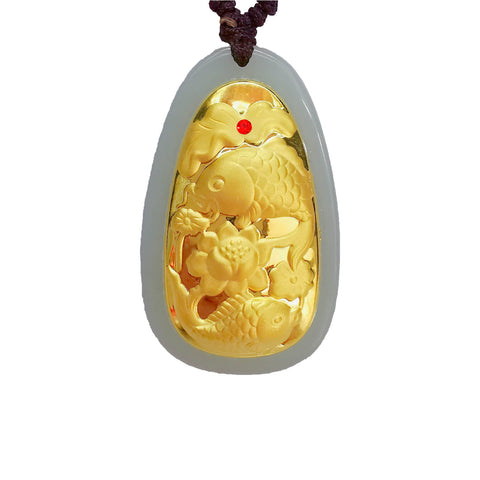 Natural Jade two-fishes Necklace
