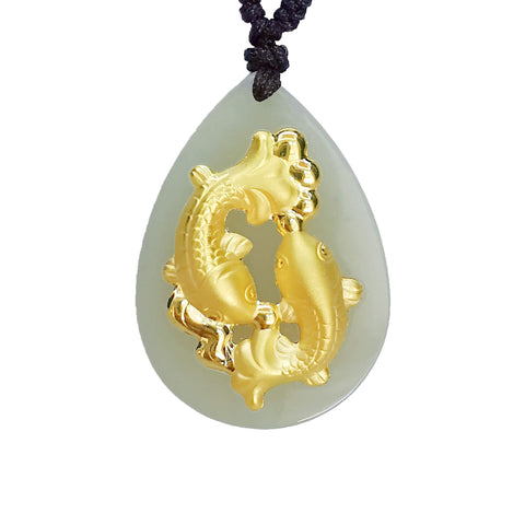 New Style Natural Jade 2-Fishes Necklace