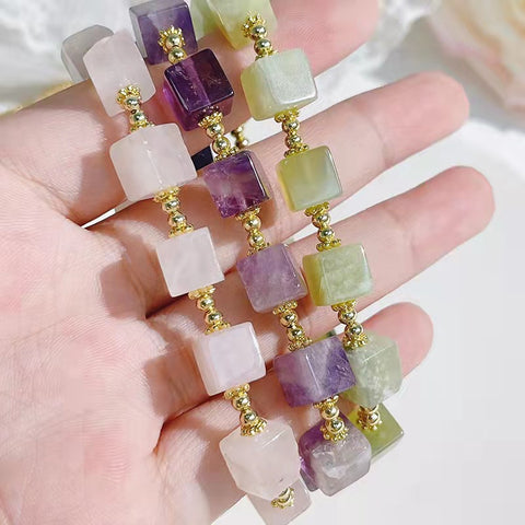 New Style Real Rose Quartz Elegant Square Bracelet
