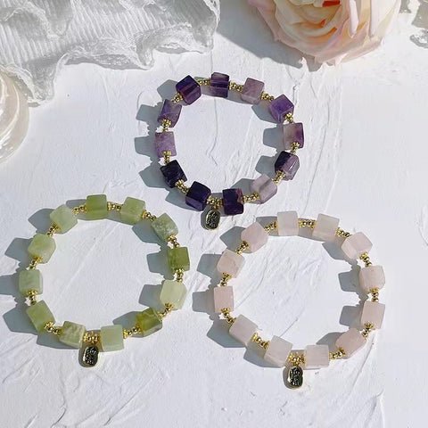 New Style Real Rose Quartz Elegant Square Bracelet