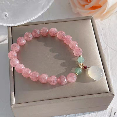 Cute Strawberry Quartz Rabbit Bracelet