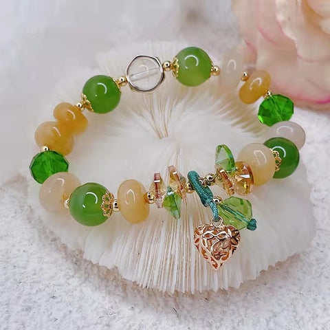 New Style Cute  Rose Quartz/Jade Bracelet with Heart Shape(Pink/Green/Red)