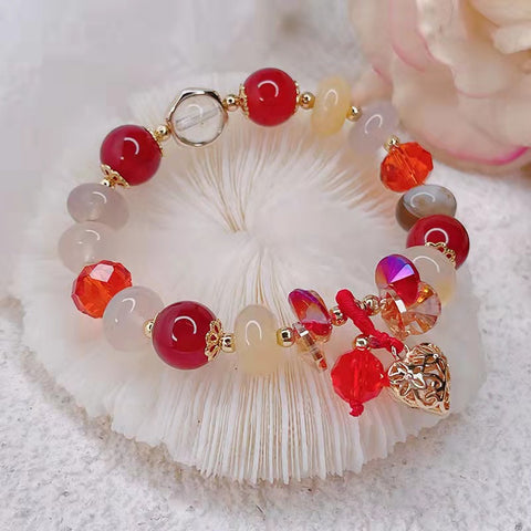 New Style Cute  Rose Quartz/Jade Bracelet with Heart Shape(Pink/Green/Red)