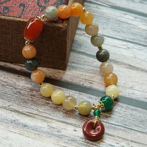 Gorgeous Colorful Jade Bracelet with Donut/Peanut Charm