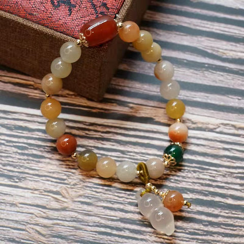 Gorgeous Colorful Jade Bracelet with Donut/Peanut Charm