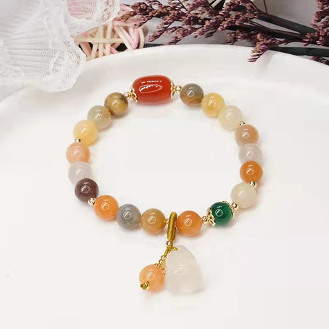 Gorgeous Colorful Jade Bracelet with Donut/Peanut Charm