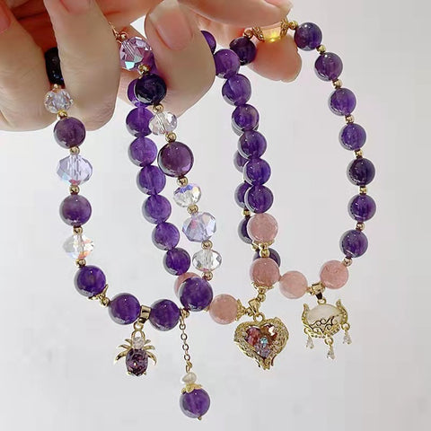 New Fashion Elegant Amethyst Bracelet with Heart/Ball/Longevity/Animal Charm