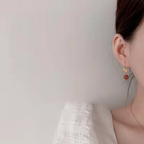 Strawberry Crystal Earrings With Butterfly