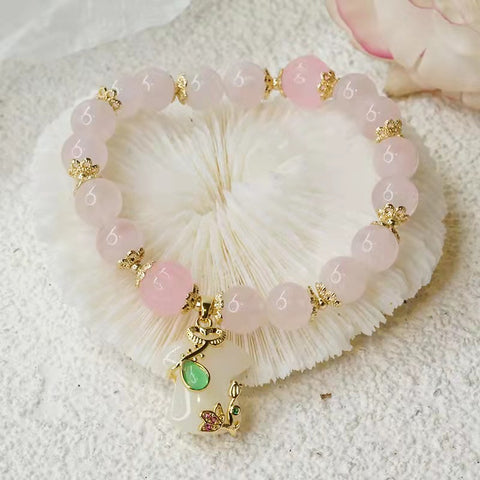 Pink Rose Quartz Qipao Bracelet